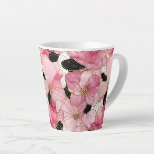 Artistic Pink Blooms Black Ink Abstract Milchtasse (Rechte Ecke)