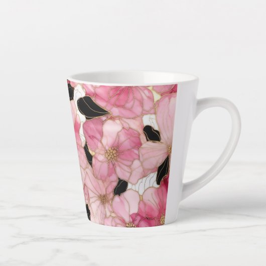 Artistic Pink Blooms Black Ink Abstract Milchtasse (Rechts)