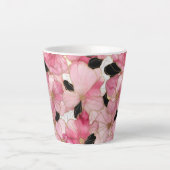 Artistic Pink Blooms Black Ink Abstract Milchtasse (Vorderseite)