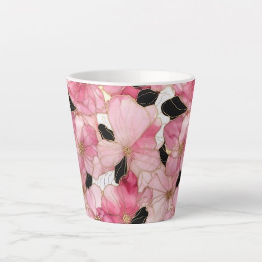 Artistic Pink Blooms Black Ink Abstract Milchtasse (Vorderseite)