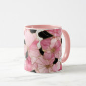 Artistic Pink Blooms Black Ink Abstract Tasse (VorderseiteRechts)