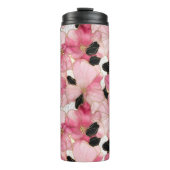 Artistic Pink Blooms Black Ink Abstract Thermosbecher (Vorderseite)