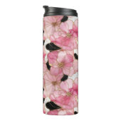 Artistic Pink Blooms Black Ink Abstract Thermosbecher (Nach rechts gedreht)