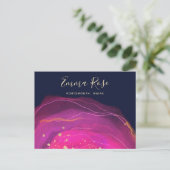 Artistic Pink Navy Watercolor Gold Spritzer Postkarte (Stehend Vorderseite)