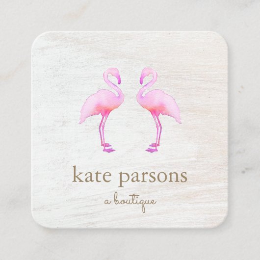 Artistic Pink Watercolor Flamingo Square Quadratische Visitenkarte (Vorderseite)