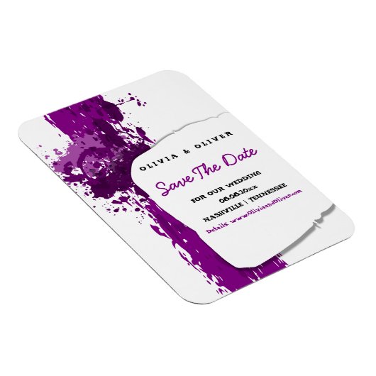 Artistic Purple Paint Splatter - Save the Date - Magnet (Rechte Seite)