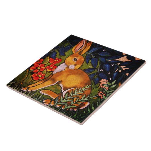 Artistic Rabbit Hare Forest William Morris Bright Fliese (Seite)