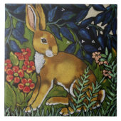 Artistic Rabbit Hare Forest William Morris Style Fliese (Vorderseite)