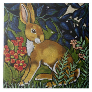Artistic Rabbit Hare Forest William Morris Style Fliese