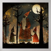 Artistic Red & Green Woodland Black Santa Poster (Vorne)