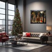 Artistic Red & Green Woodland Black Santa Poster