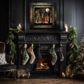 Artistic Red & Green Woodland Black Santa Poster