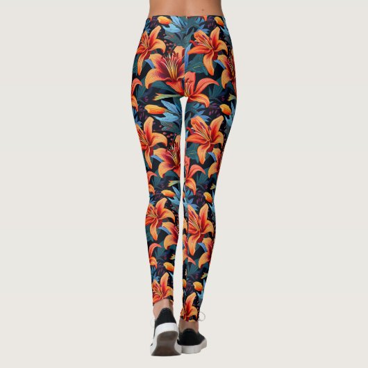 Artistic Red Tiger Lilly Blume Leggings (Rückseite)