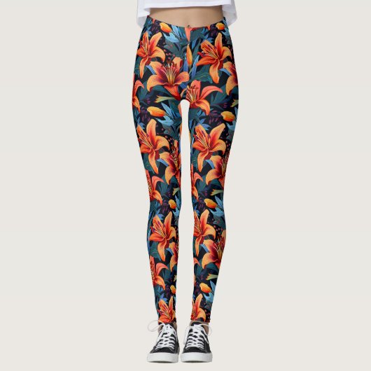 Artistic Red Tiger Lilly Blume Leggings (Vorderseite)