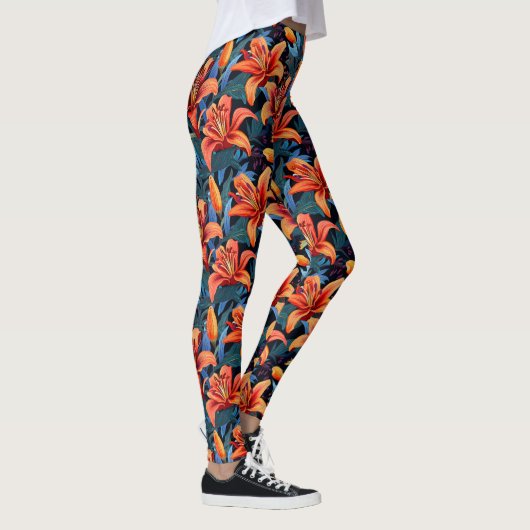 Artistic Red Tiger Lilly Blume Leggings (Rechts)