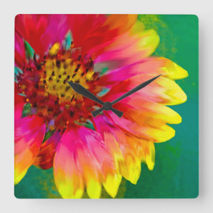 Artistic rendition of Indian Blanket flower Quadratische Wanduhr