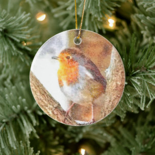 Artistic Robin Redust Perched Keramik Ornament