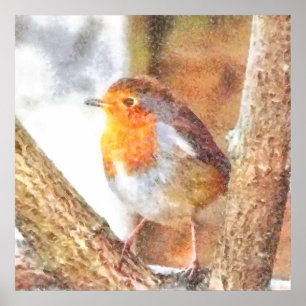 Artistic Robin Redust Perched Poster