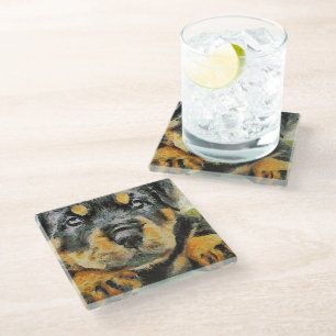 Artistic Rottweiler Puppy Portrait Glasuntersetzer