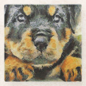 Artistic Rottweiler Puppy Portrait Glasuntersetzer (Vorderseite)