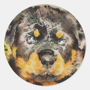 Artistic Rottweiler Puppy Portrait Runder Aufkleber