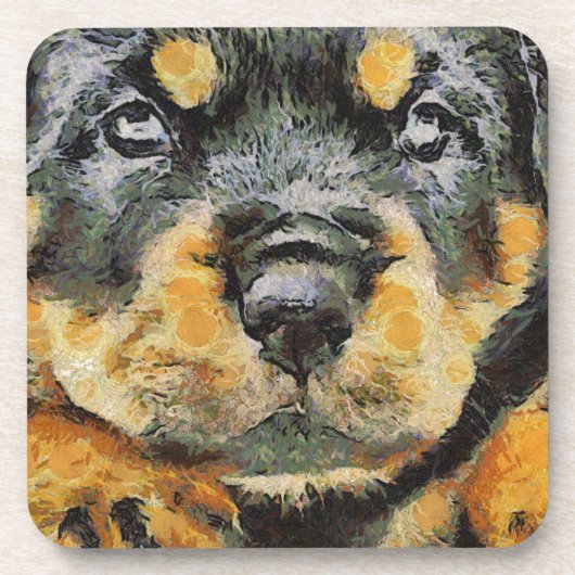Artistic Rottweiler Puppy Portrait Untersetzer (Vorderseite)