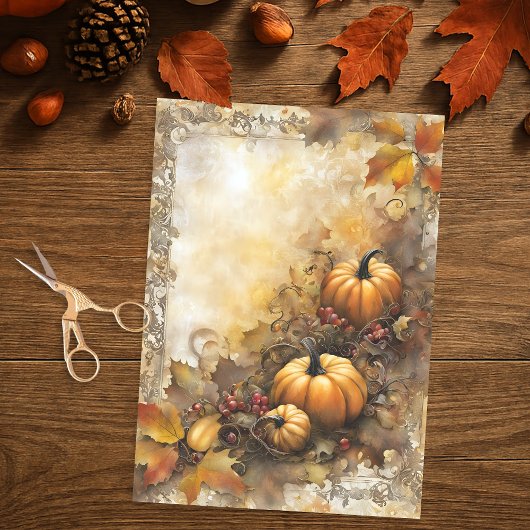 Artistic Rustic Fall Pumpkin und Autumn Leaves Seidenpapier