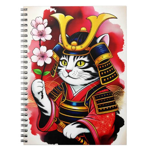 Artistic Samurai Cat Cherry For Journaling & Write Notizblock (Vorderseite)