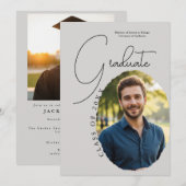 Artistic Script Photo Modern Minimalist Graduation Einladung (Vorne/Hinten)