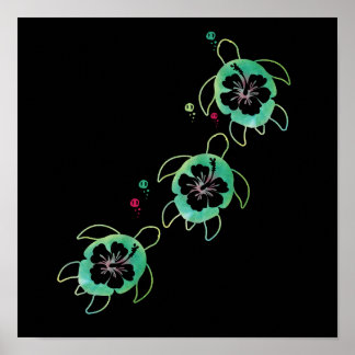 Artistic Sea Turtle Hibiskus Blume Stilvoll Niedli Poster