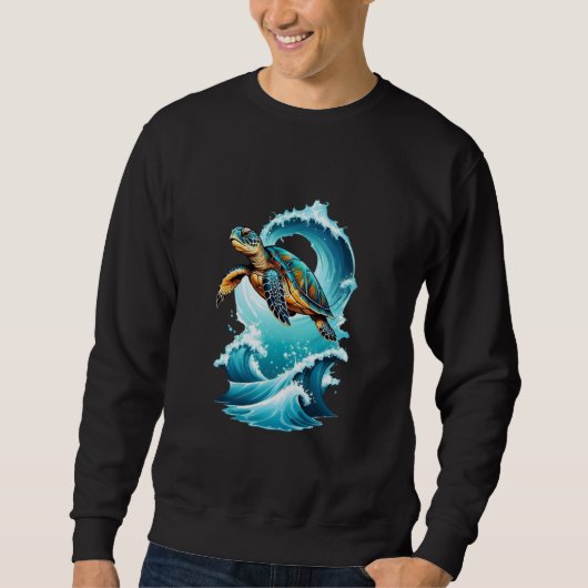 Artistic Sea Turtle Swimming Through Waves T-Shirt Sweatshirt (Vorderseite)