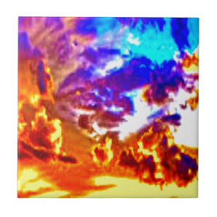Artistic Sky Blue, Orange und Gelb Fliese