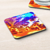 Artistic Sky Blue, Orange und Gelb Getränkeuntersetzer (Linke Seite)