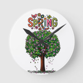 Artistic Spring Blossom Tree Graphic  Runde Wanduhr