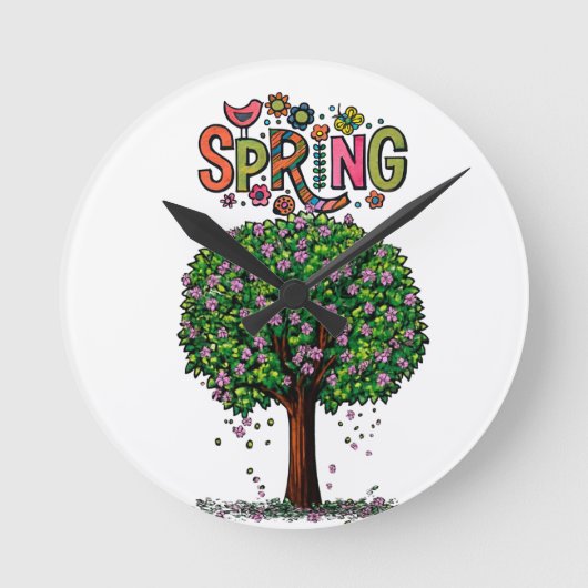 Artistic Spring Blossom Tree Graphic Runde Wanduhr (Vorderseite)