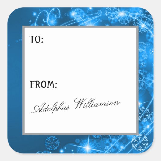 Artistic Swirling Snowflakes Christmas Gift Label Quadratischer Aufkleber (Vorderseite)
