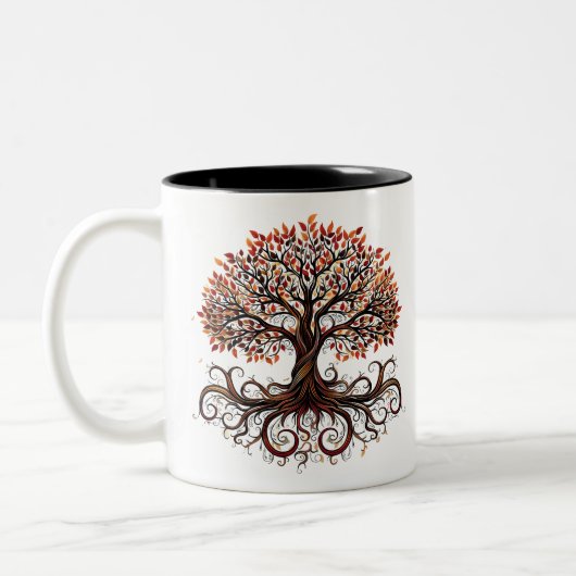 Artistic Tree with Swirling Zweig Zweifarbige Tasse (Links)