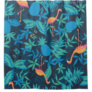 Artistic Tropical: Flamingo Ananas Muster. Duschvorhang