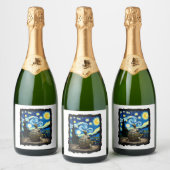 Artistic Turtle Shirt Starry Night Turtle (2) Schaumweinetikett (Flaschen)