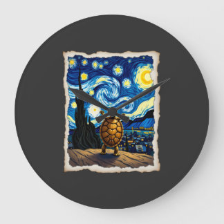 Artistic Turtle Shirt  Starry Night Turtle (3) Große Wanduhr