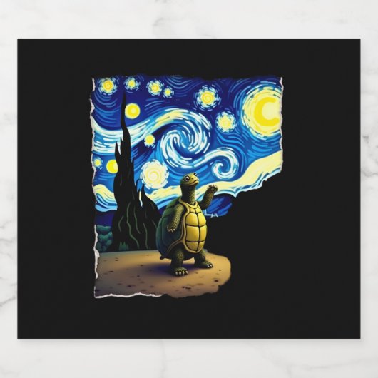 Artistic Turtle Shirt Starry Night Turtle (4) Schaumweinetikett (Einzelnes Label)