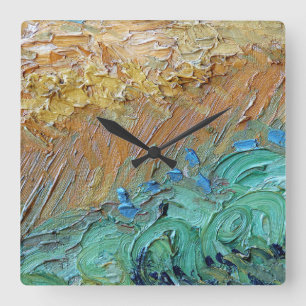 Artistic VanGogh Blue Yellow Paint Strokes Quadratische Wanduhr