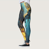 Artistic Veined Abstrakt Blue Ocher Leggings (Links)