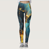 Artistic Veined Abstrakt Blue Ocher Leggings (Vorderseite)
