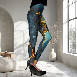 Artistic Veined Abstrakt Blue Ocher Leggings