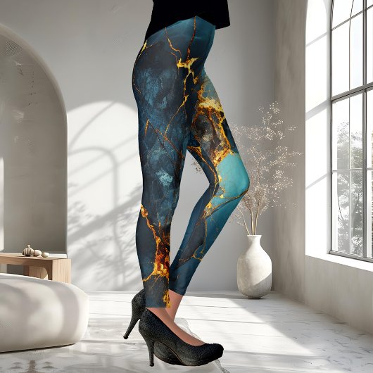 Artistic Veined Abstrakt Blue Ocher Leggings