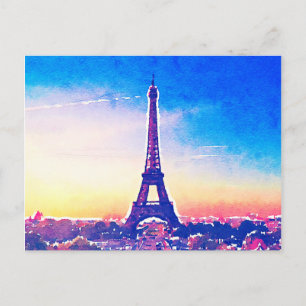 Artistic Watercolor Frankreich Paris Eiffel Tower Postkarte