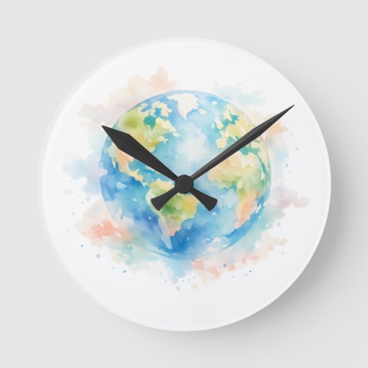 Artistic Watercolor Globe Wall Clock Runde Wanduhr (Vorderseite)