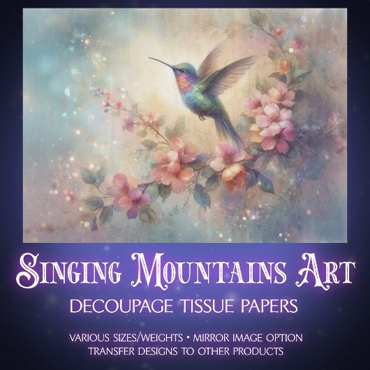 Artistic Watercolor Hummingbird Flowers Decoupage Seidenpapier