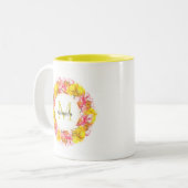 Artistic Watercolor Poppy Wreath Monogram Zweifarbige Tasse (Vorderseite Links)
